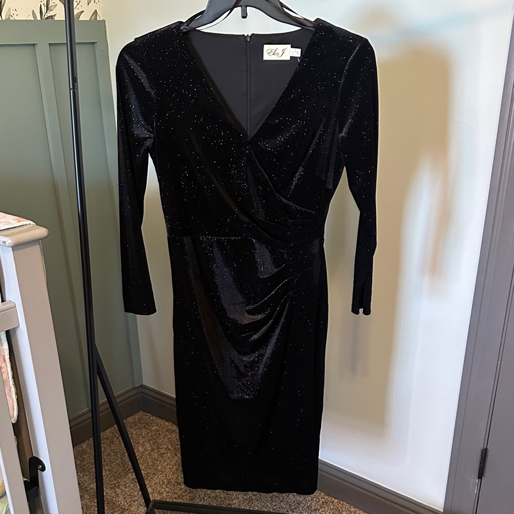 Eliza J Black Sparkle Long Sleeve Dress